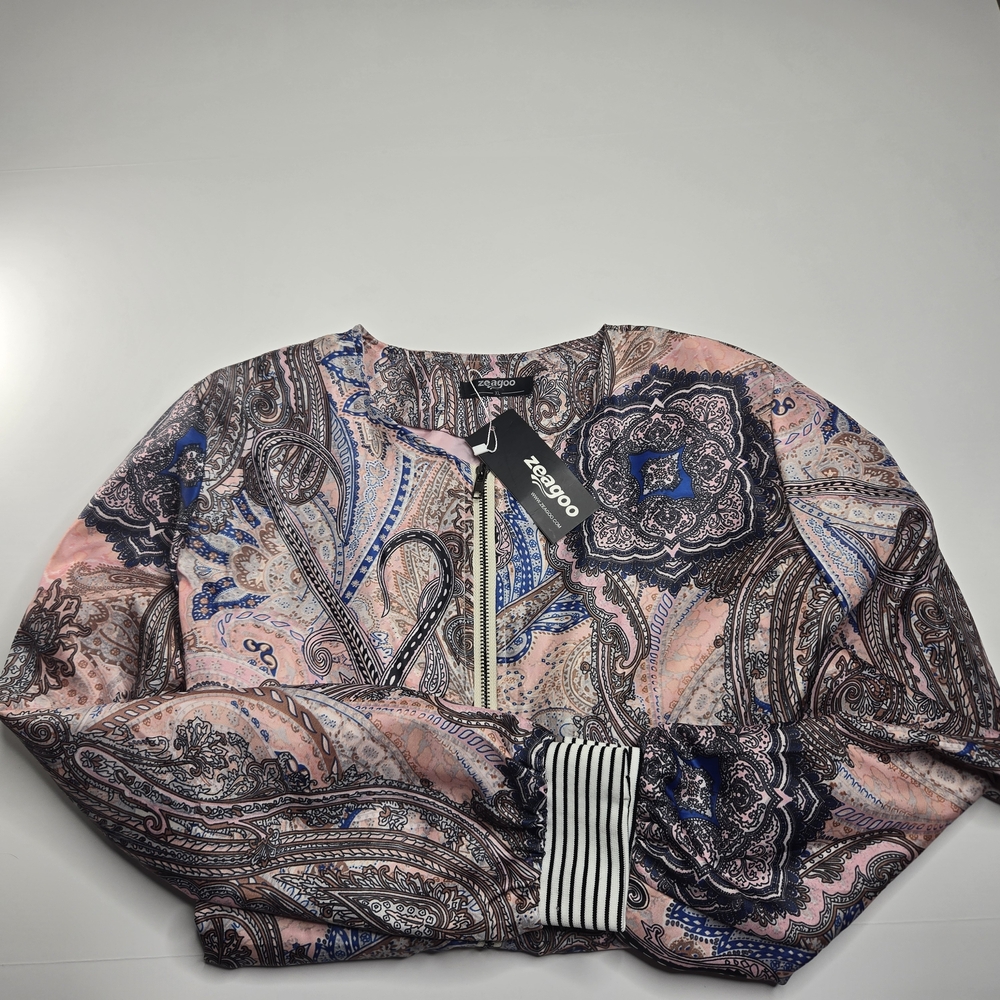 Zeagoo Women's Paisley Blazer - Pink‎ and Blue